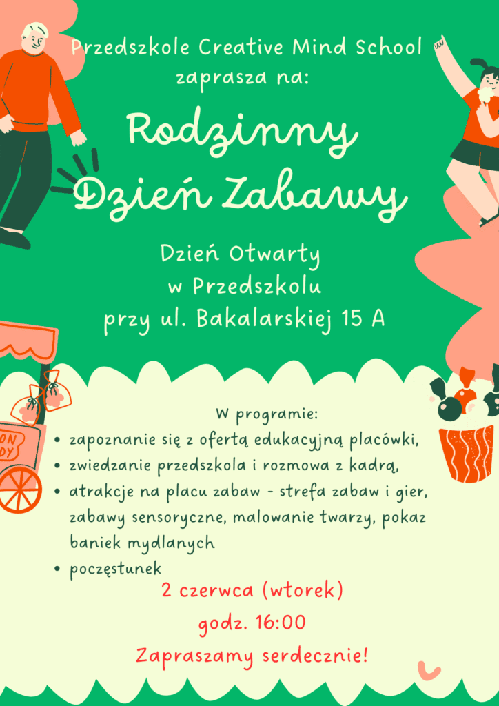 zielona jasnozielona ręcznie rysowana szkoła dzień rodziny portret ulotka